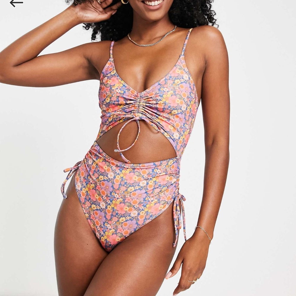 Topshop Floral Cutout One-Piece Swimsuit